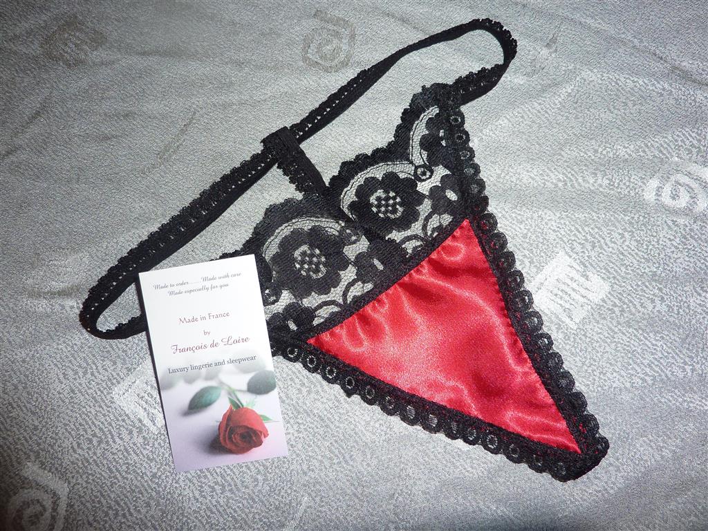 Red satin and lace G string